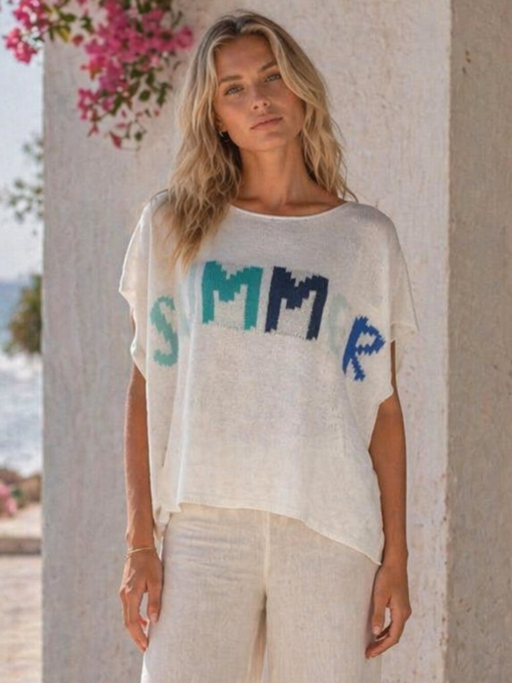 Gilli White Short Sleeve Sweater Top Lightweight Relaxed Small